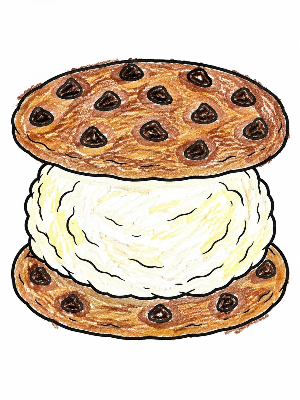Colored example of the Chocolate Chip Ice Cream Sandwich coloring page