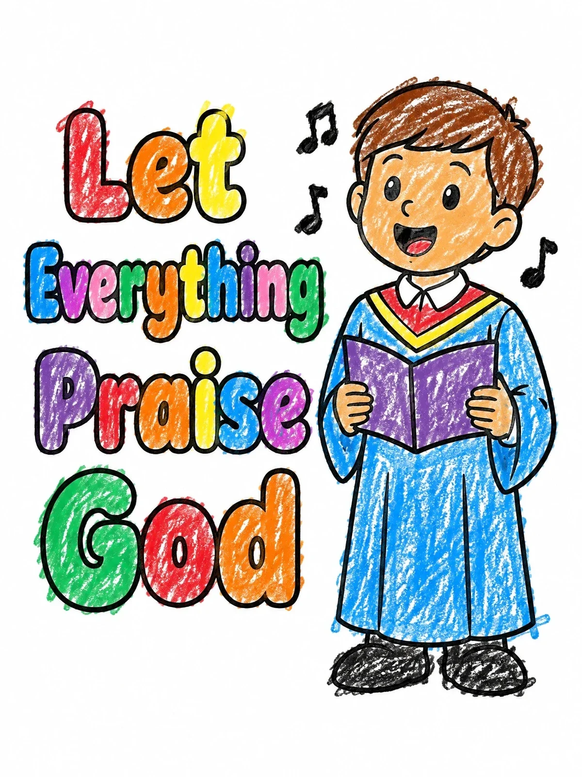 Colored example of the Choir Boy Singing Hymns coloring page