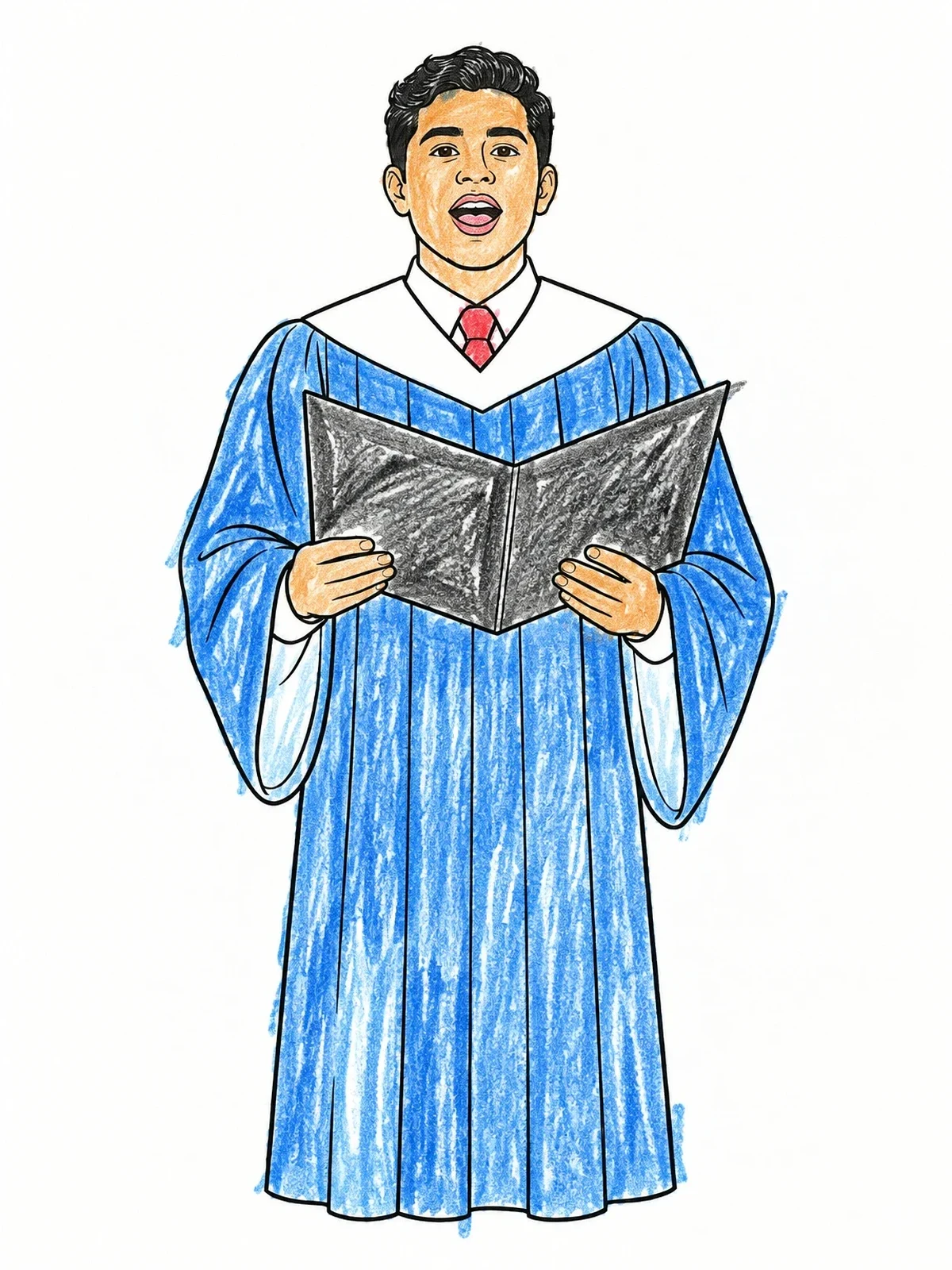 Colored example of the Choir Singer Holding Sheet Music coloring page