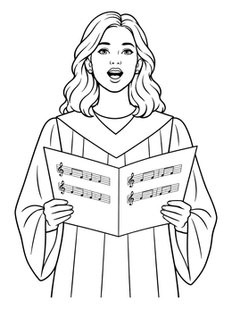 A choir singer holds notes in this music coloring page.