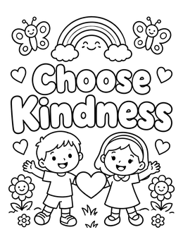 Free printable Choose Kindness With Happy Children coloring page