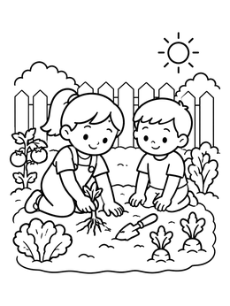 Free printable Children Weeding The Garden coloring page
