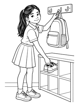 Free printable Organizing School Bag And Shoes coloring page