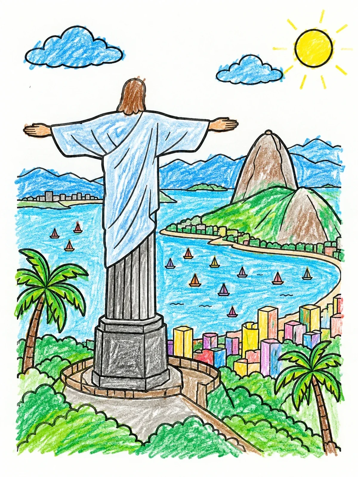 Colored example of the Christ The Redeemer Overlooking Rio coloring page