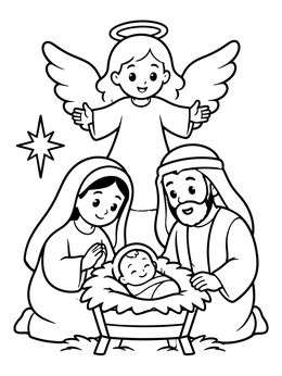 Free printable Holy Family And Guardian Angel coloring page