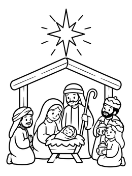 Free printable Holy Family And Star Of Bethlehem coloring page