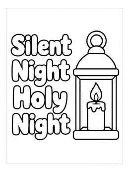 A glowing lantern on a christian christmas coloring page with the text Silent Night Holy Night.