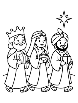 Free printable Three Wise Men Carrying Gifts coloring page
