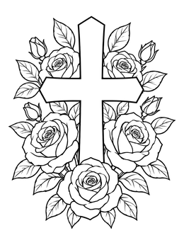 Free printable Christian Cross Framed By Blooming Roses coloring page