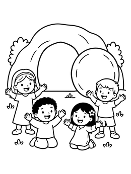 Free printable Children Celebrating At The Empty Tomb coloring page