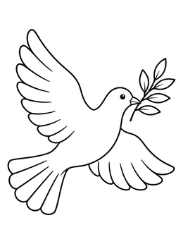 A dove carrying an olive branch on a christian easter coloring page.