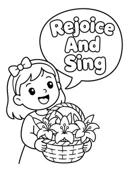 Free printable Girl Holding Easter Lily Basket coloring page