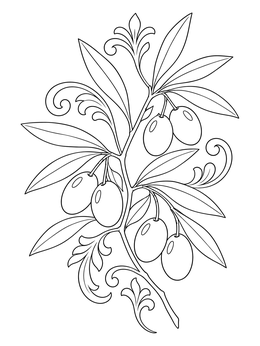 An ornate olive branch featured in this christian easter coloring page.