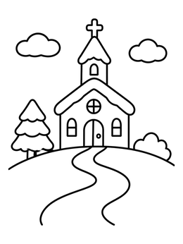 Free printable Church On Snowy Winter Hill coloring page
