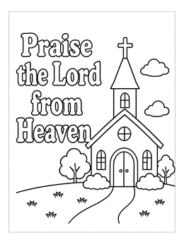 Free printable Country Church With Praise Text coloring page