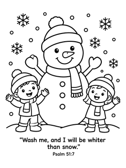 Free printable Snowman And Children With Psalm Verse coloring page