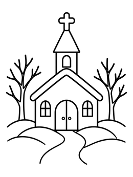 Free printable Winter Chapel With Cross Steeple coloring page