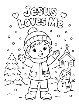 Free printable Winter Child Jesus Loves Me coloring page