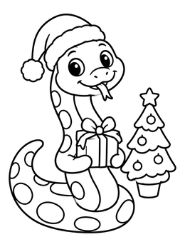 Free printable Christmas Anaconda With Gift coloring page