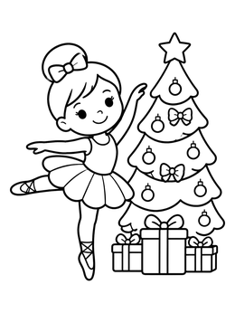 Free printable Little Ballerina By The Christmas Tree coloring page