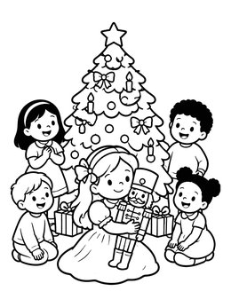 Free printable Clara With Nutcracker Around The Tree coloring page