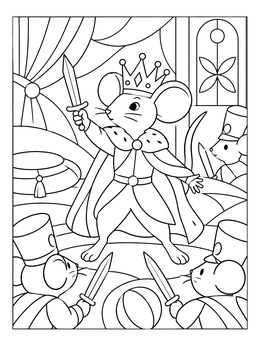 A bold mouse king leads soldiers in this christmas ballet coloring page.