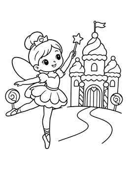 Free printable Sugar Plum Fairy And Candy Castle coloring page