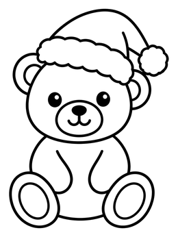 Free printable Cute Teddy Bear In Santa Hat coloring page