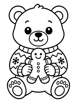 Free printable Teddy Bear Holding Gingerbread Man coloring page