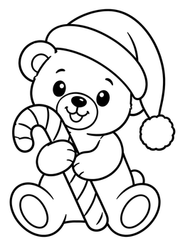 Free printable Teddy Bear With Candy Cane coloring page