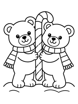 Free printable Teddy Bears With Candy Cane coloring page