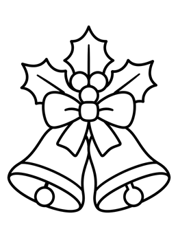 Free printable Christmas Bells With Holly And Ribbon coloring page