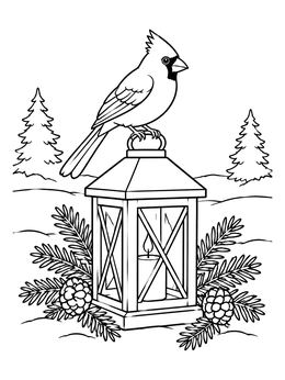 Free printable Cardinal Perched On Winter Lantern coloring page