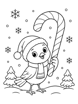 Free printable Cute Bird With Giant Candy Cane coloring page