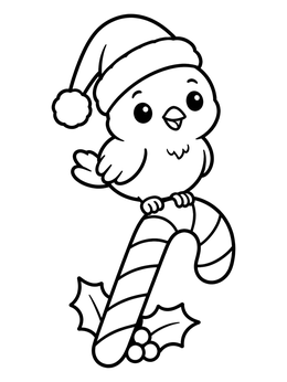 Free printable Cute Bird On Candy Cane coloring page