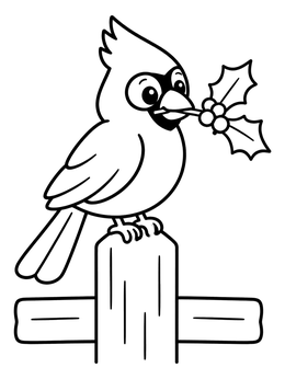 Free printable Cute Cardinal With Holly Twig coloring page