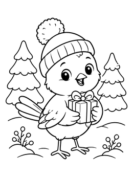 Free printable Cute Winter Bird With Present coloring page