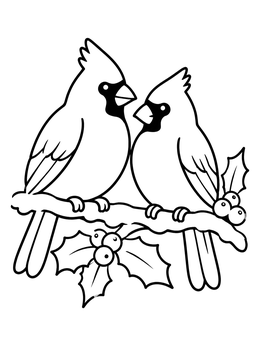 Free printable Two Cardinals On Holly Branch coloring page