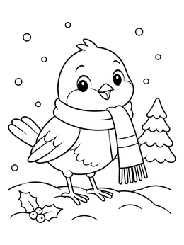 Free printable Little Winter Robin With Scarf coloring page