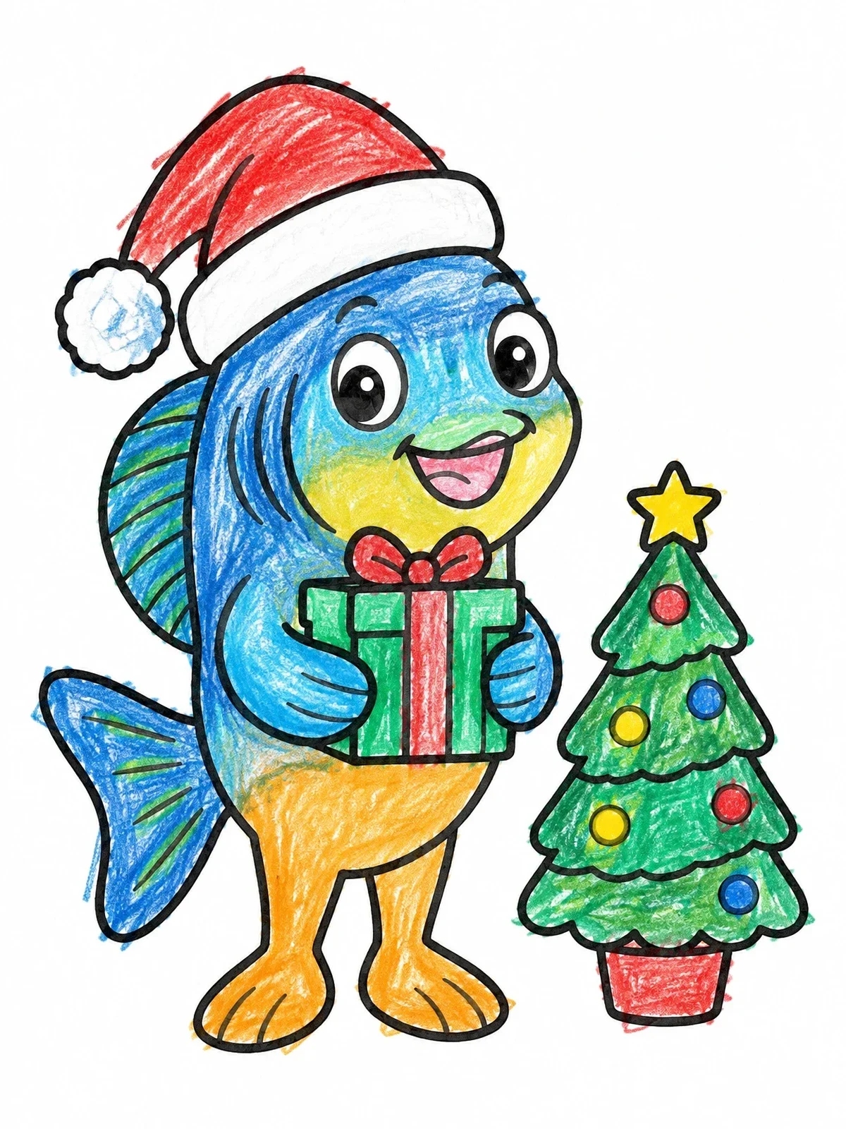 Colored example of the Festive Bluegill Celebrating Christmas coloring page