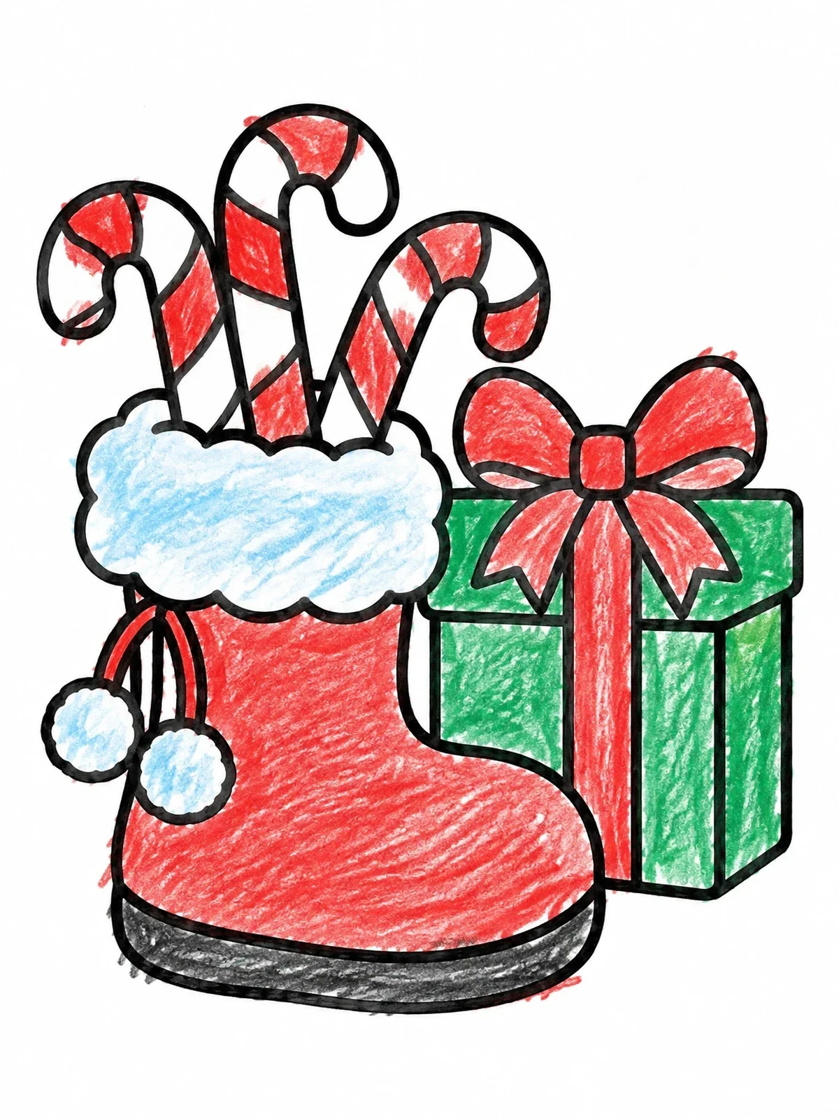 Colored example of the Holiday Boot With Candy Canes And Gift coloring page