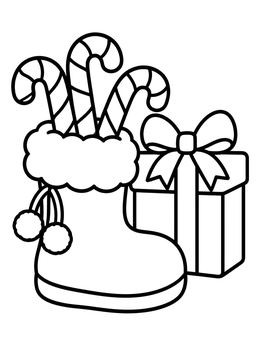 Free printable Holiday Boot With Candy Canes And Gift coloring page