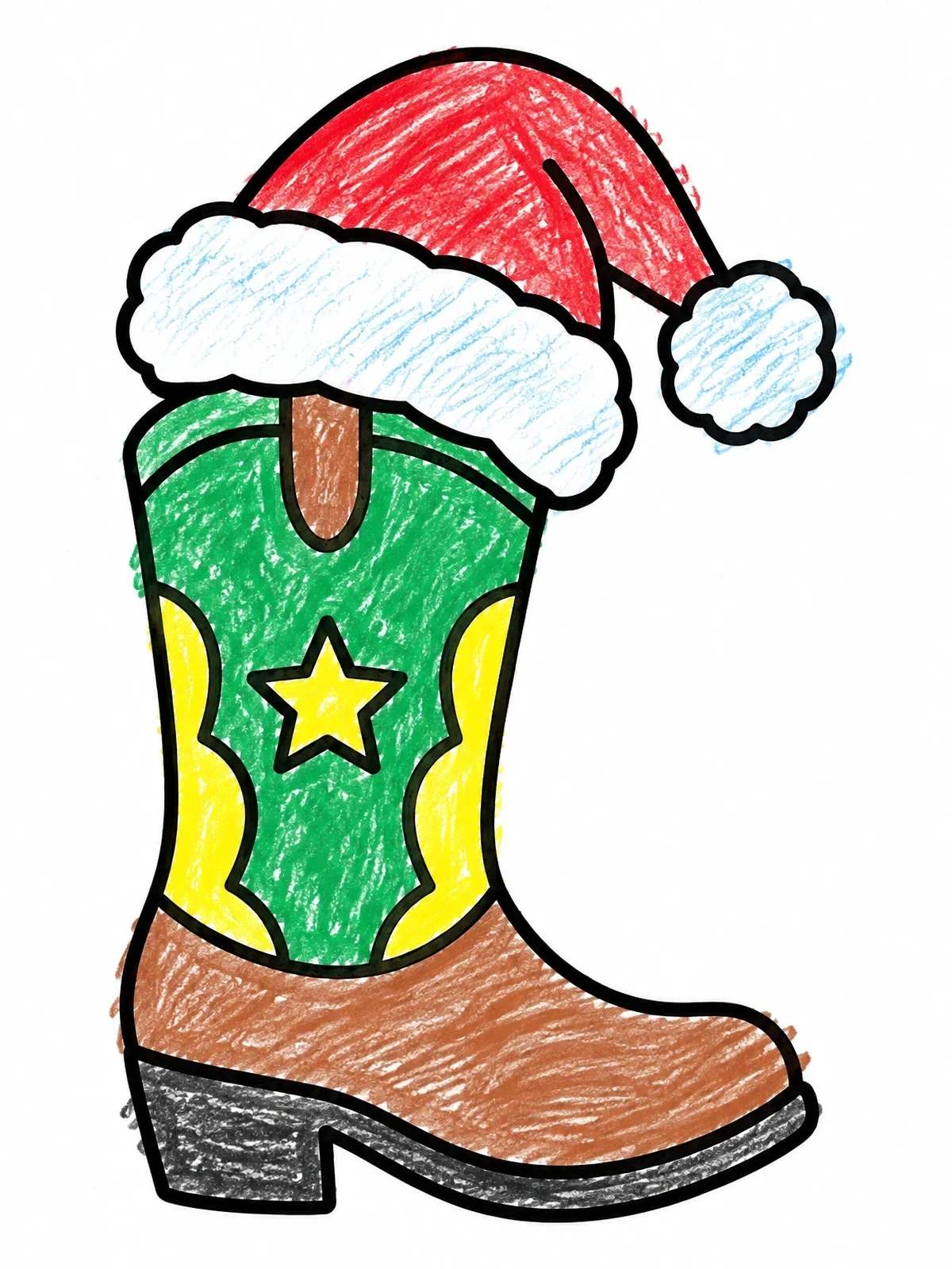 Colored example of the Cowboy Boot With Santa Hat coloring page
