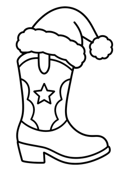 Free printable Cowboy Boot With Santa Hat coloring page
