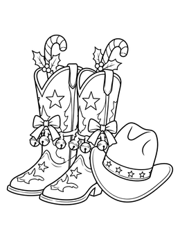 Free printable Festive Cowboy Boots And Hat coloring page