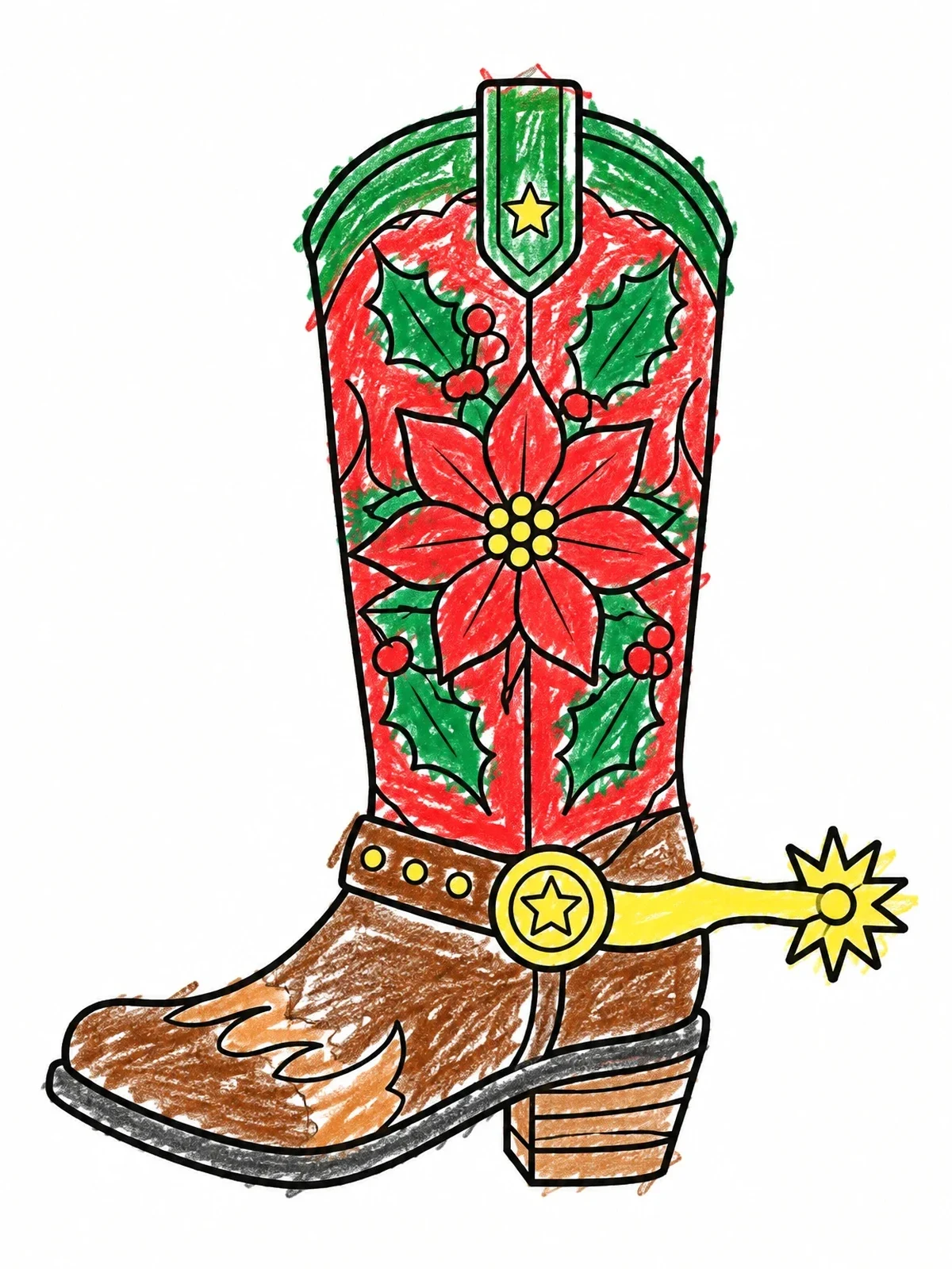 Colored example of the Festive Western Cowboy Boot coloring page