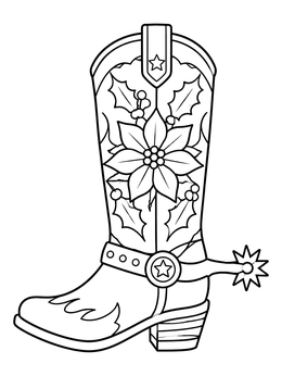 Free printable Festive Western Cowboy Boot coloring page