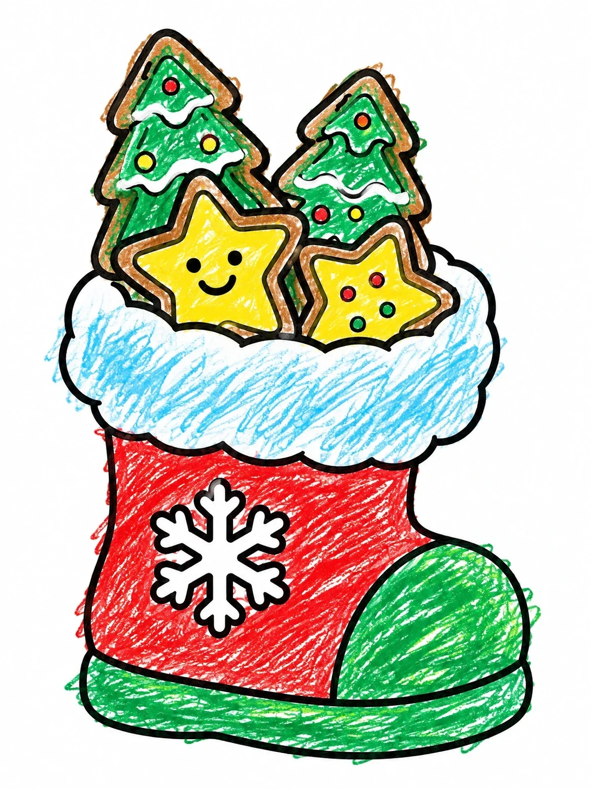 Colored example of the Holiday Boot Filled With Cookies coloring page