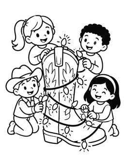 Free printable Children Decorating A Western Boot coloring page