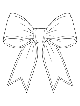 A detailed classic christmas bows coloring page with ribbon tails.